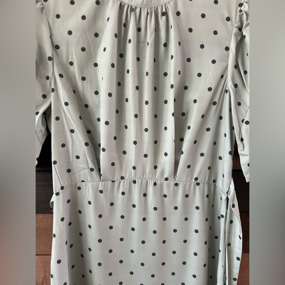ZAPAKA Sage Green Polka Dot Puff Sleeve Midi Dress Cottagecore Inspired - Picture 7 of 11